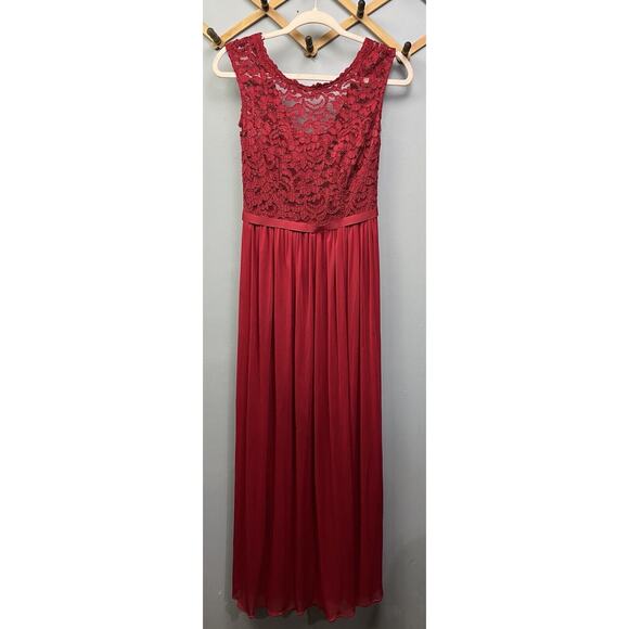 Davids Bridal Bridesmaid Dress Womens 2‎ Red Lace Bodice Chiffon Maxi F19328 - Picture 1 of 9